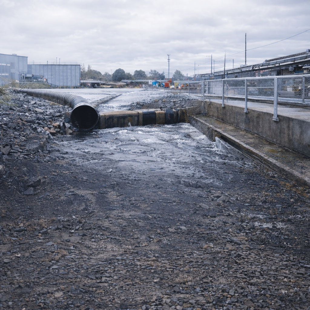Industrial discharge pipe releasing stormwater runoff under NPDES permit requirements