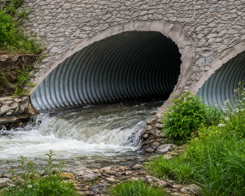 Large industrial outfall pipe discharging stormwater into a waterway in the Pacific Northwest